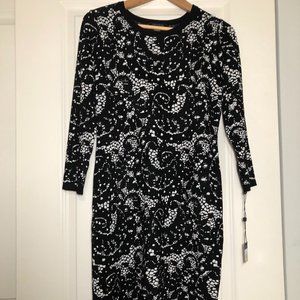Fitted Tommy Hilfiger Black and White Design Long Sleeve Dress